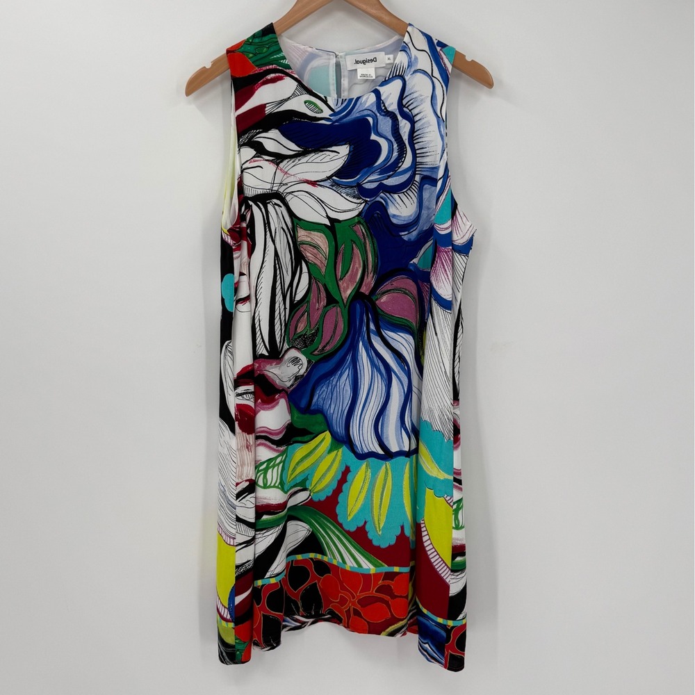 Desigual XL Floral Print Sleeveless Mini Shift Dress Colorful Art Pop‎ Viscose